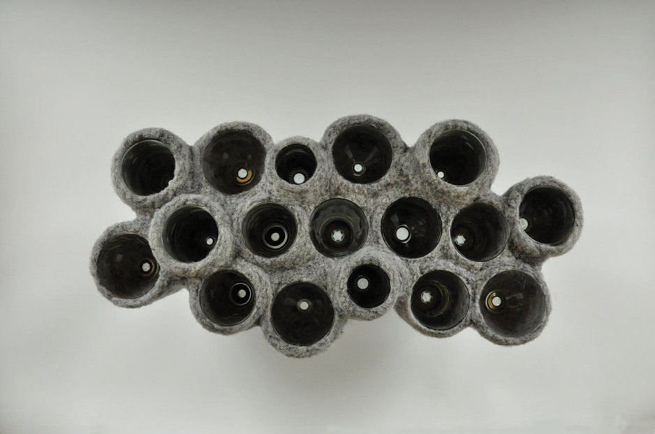 Kim Tucker, Kimberly Tucker, sculpture assembled from felt and found cordial glass