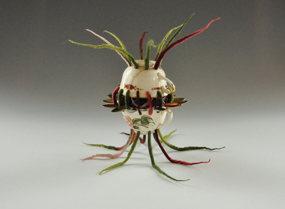 Kim Tucker, Kimberly Tucker, sculpture assembled from felt, found porcelain and souvenir spoons
